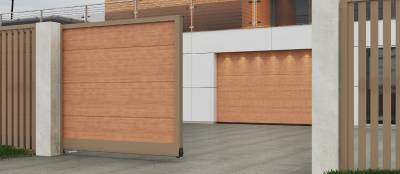 Откатные ворота с заполнением сэндвич-панелями Откатные ворота с заполнением сэндвич-панелями